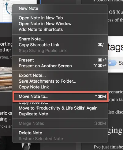 Move Note to... dialog for Evernote Desktop client