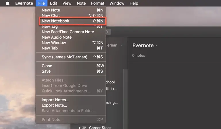 Creating a new notebook in Evernote Desktop