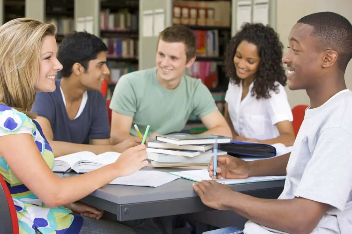 students studying in class