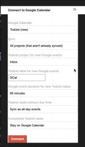 connect todoist with google calendar