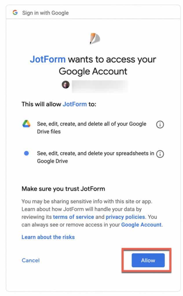 jotform to google sheets