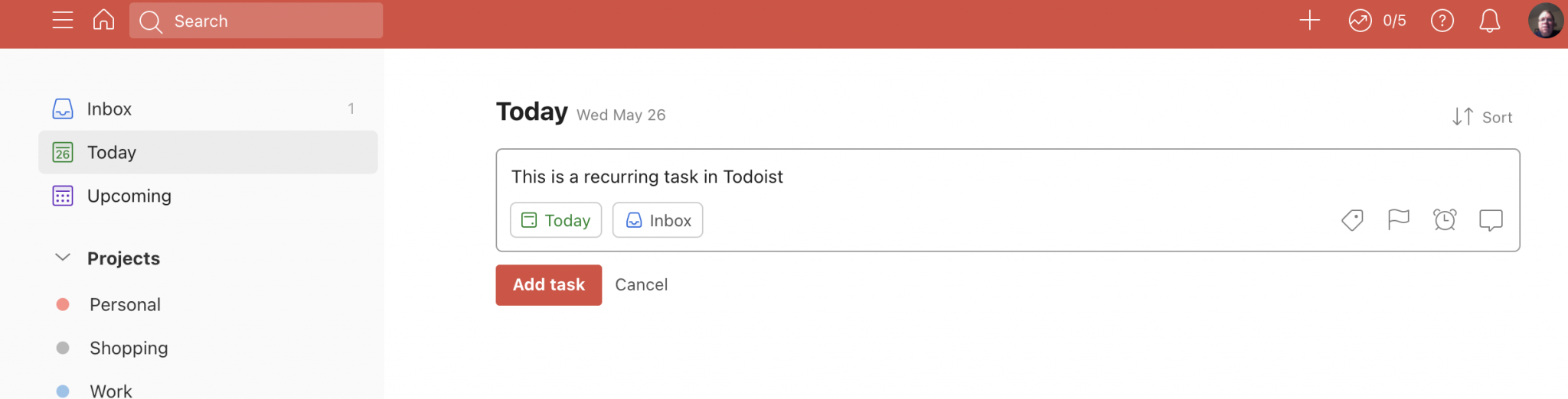 todoist create recurring task