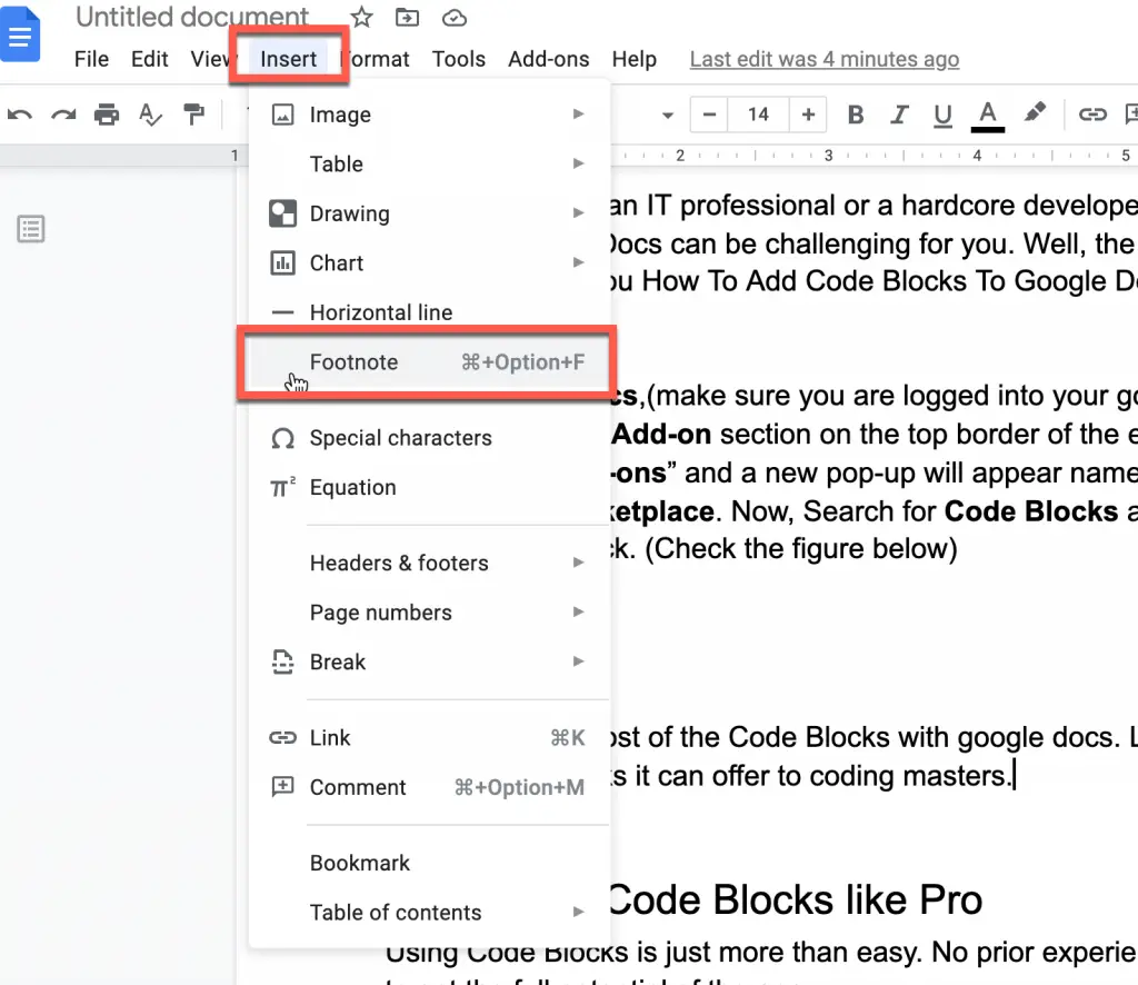 how to add footnote automatically on google docs