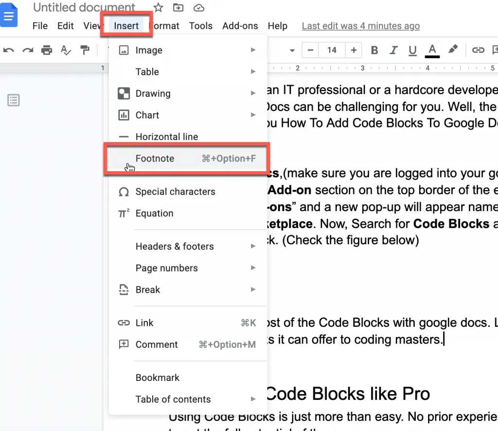 how to put footnotes in google docs