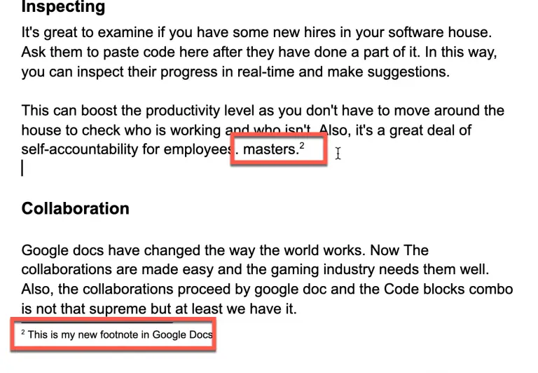 google docs footnotes