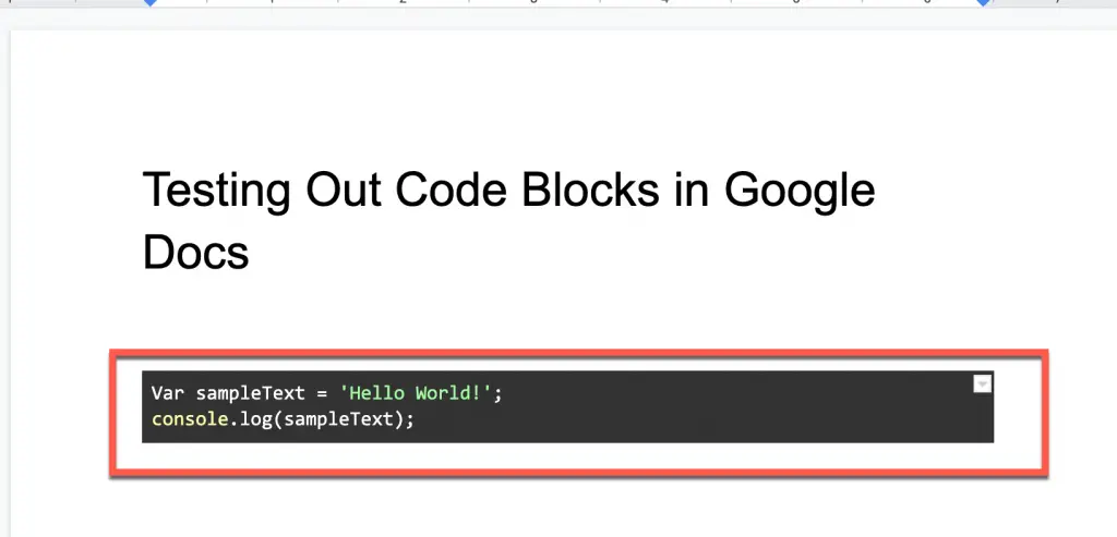 a code block in Google Docs