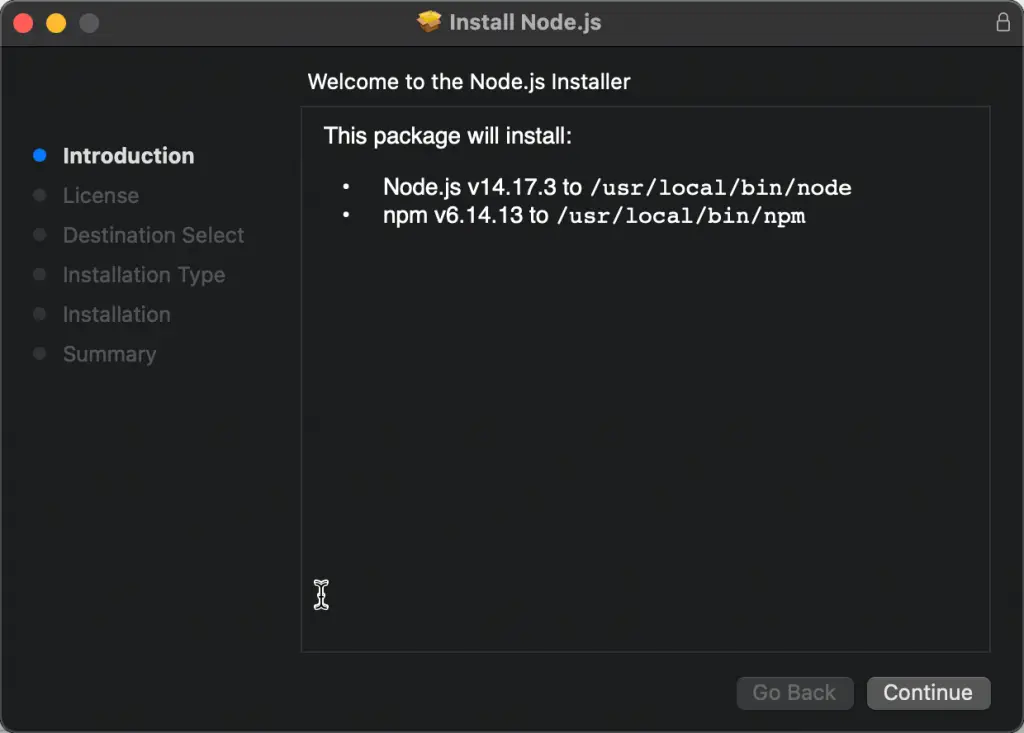 Node.js installer for MacOS