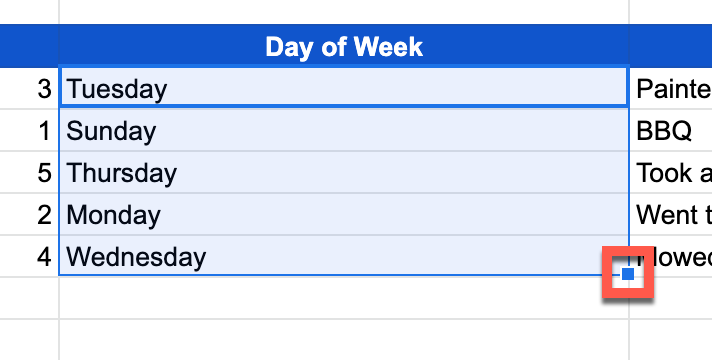 Days of Week in Google Sheets