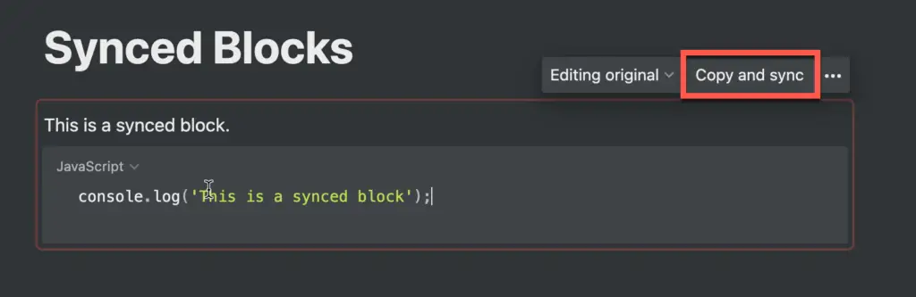a synced block in Notion containing multiple blocks