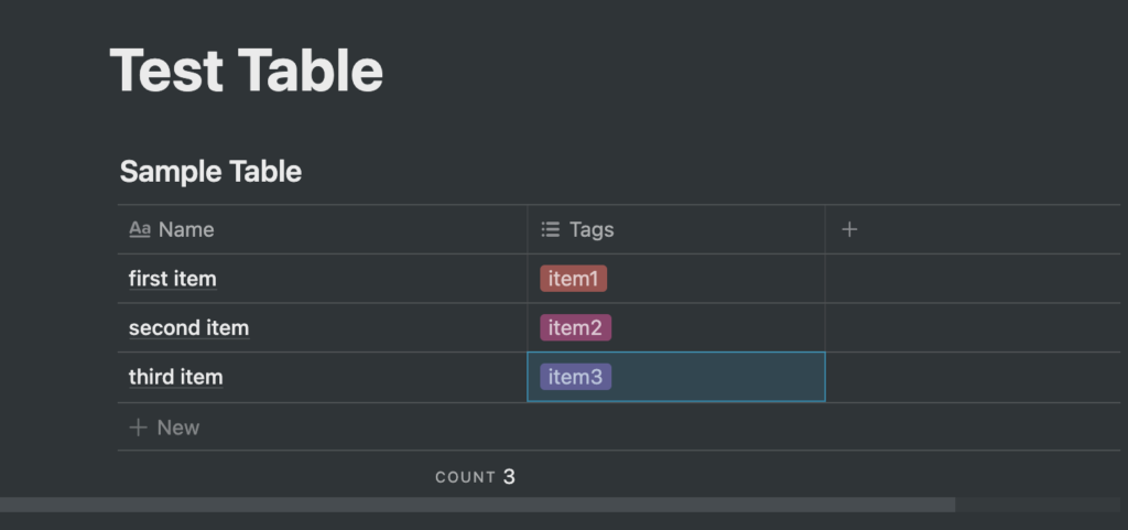 test table in Notion