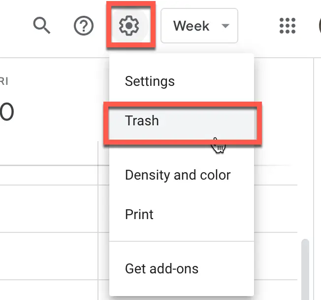 Trash option in Google Calendar
