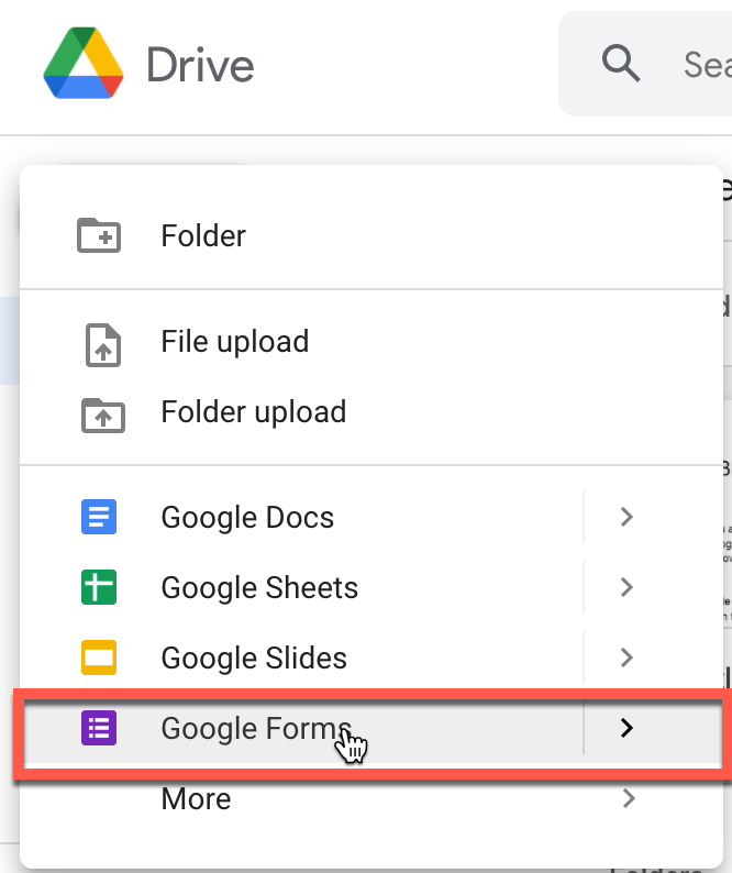 Select Google Forms from the menu