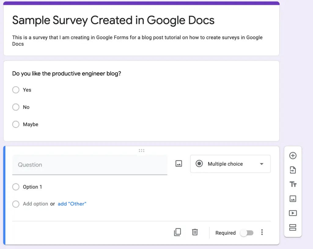 Adding a new question to a form in Google Forms