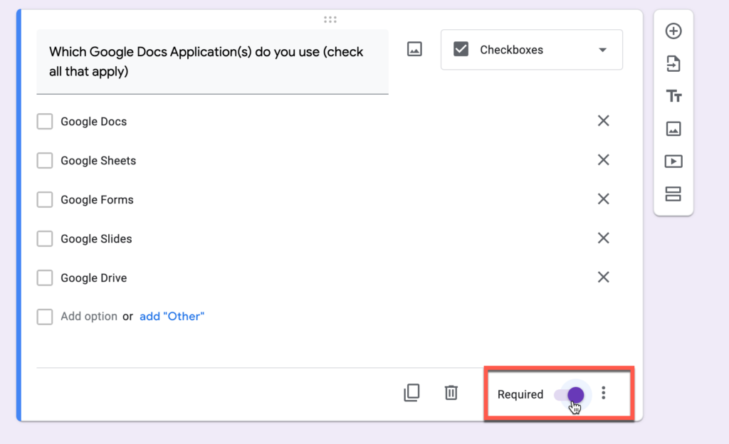Marking a question required in Google Forms