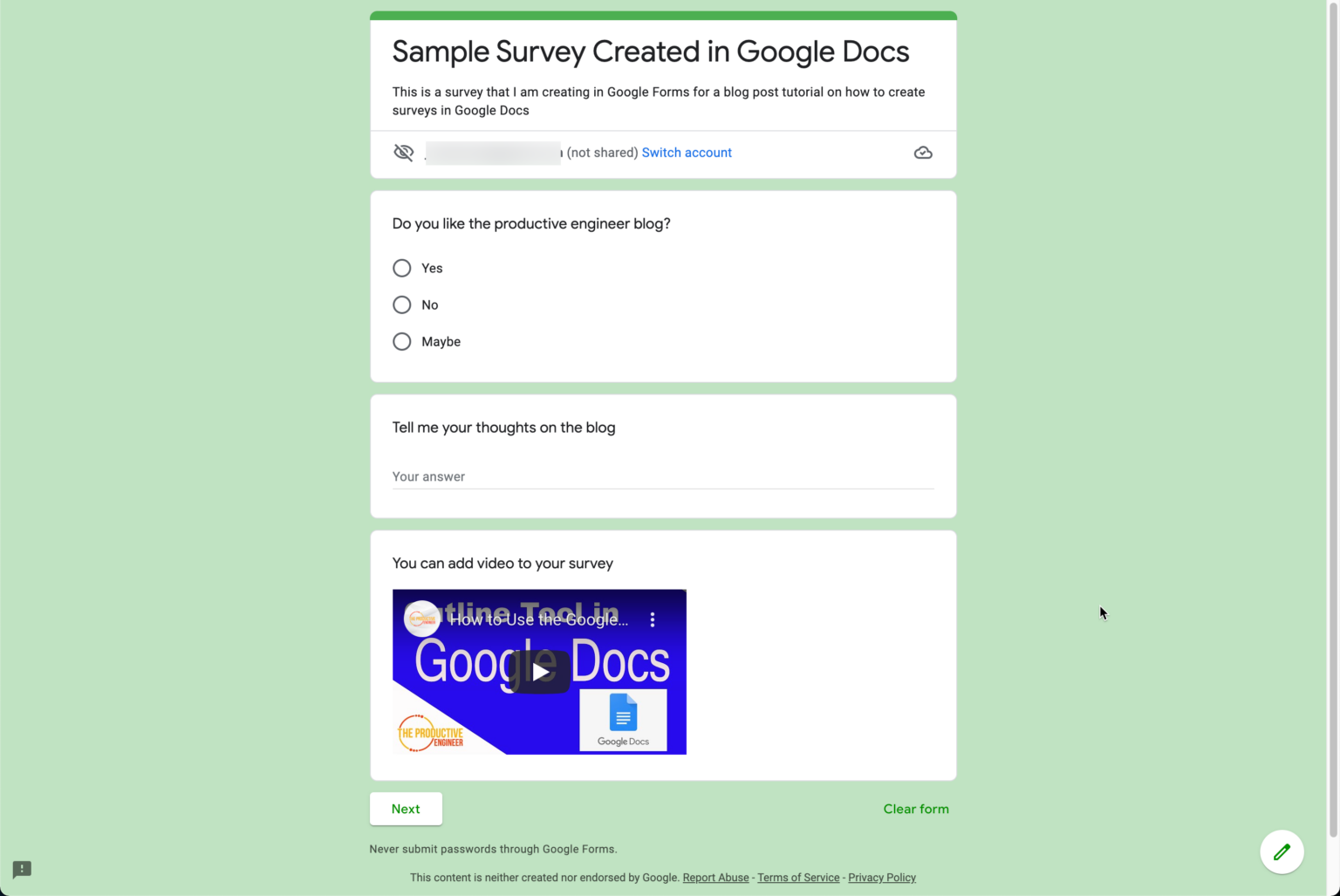 How to Create a Survey using Google Docs - The Productive Engineer