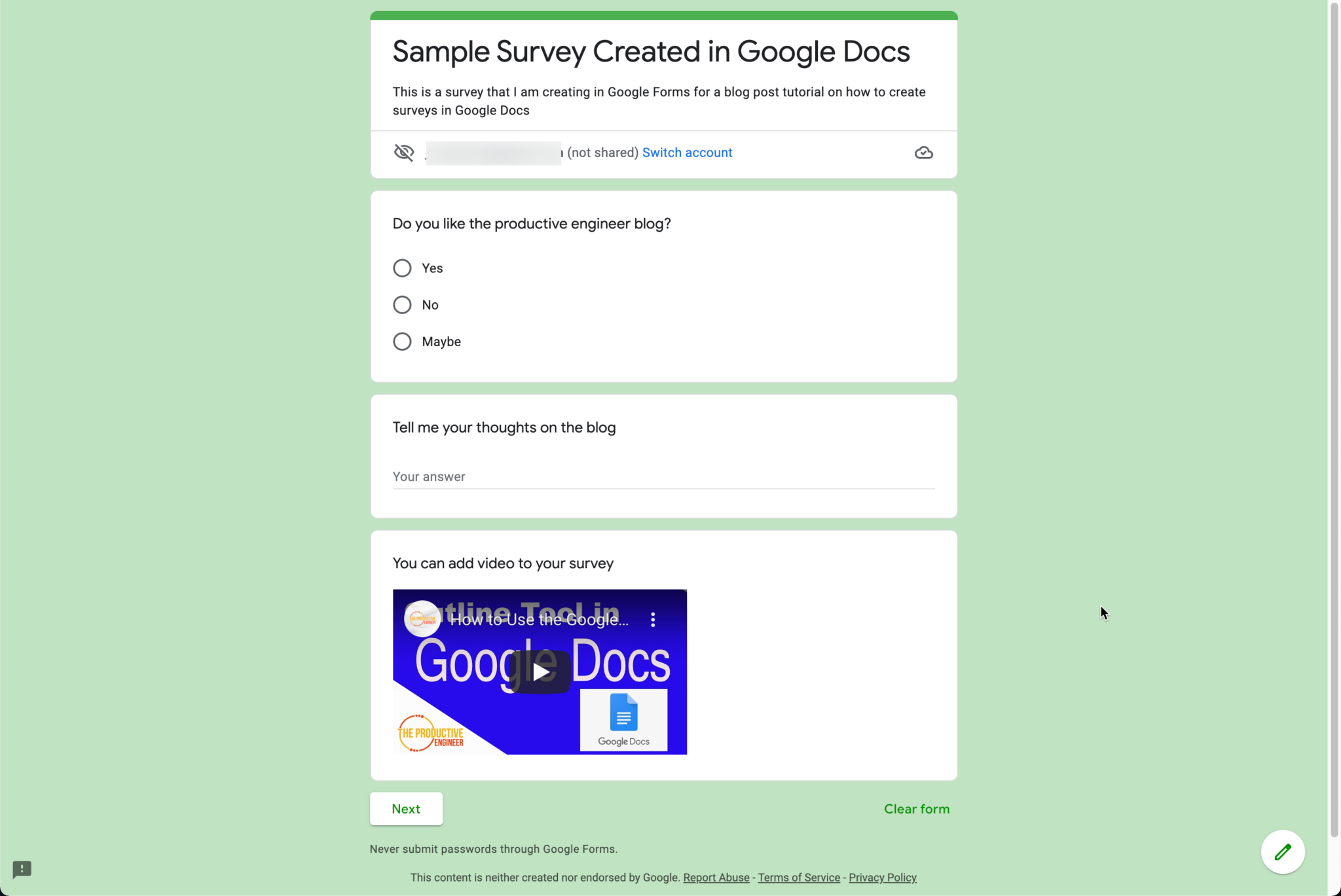 How to Create a Survey using Google Docs The Productive Engineer