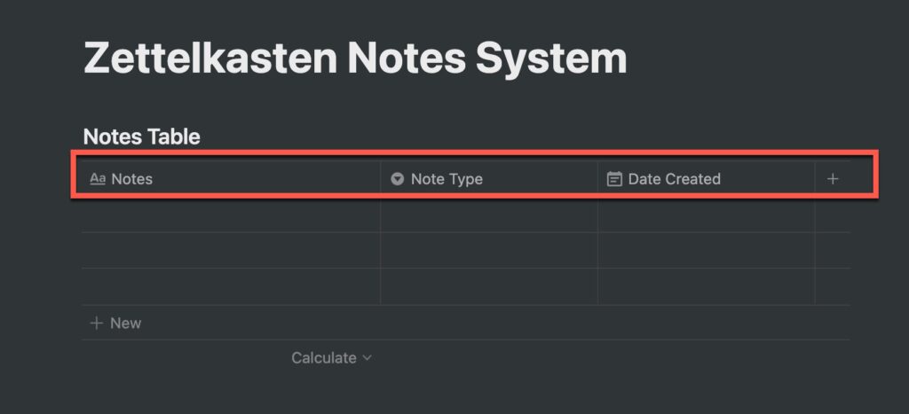 Empty Notes table in Notion