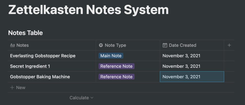 Notes in Notes table