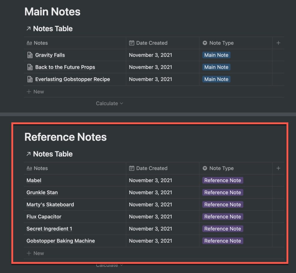 Linked Database showing only reference notes