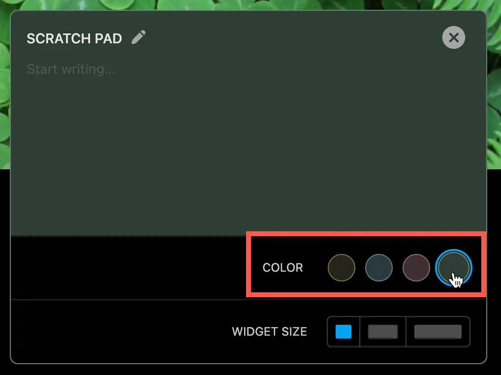 Select a background color for the scratchpad by clicking on it