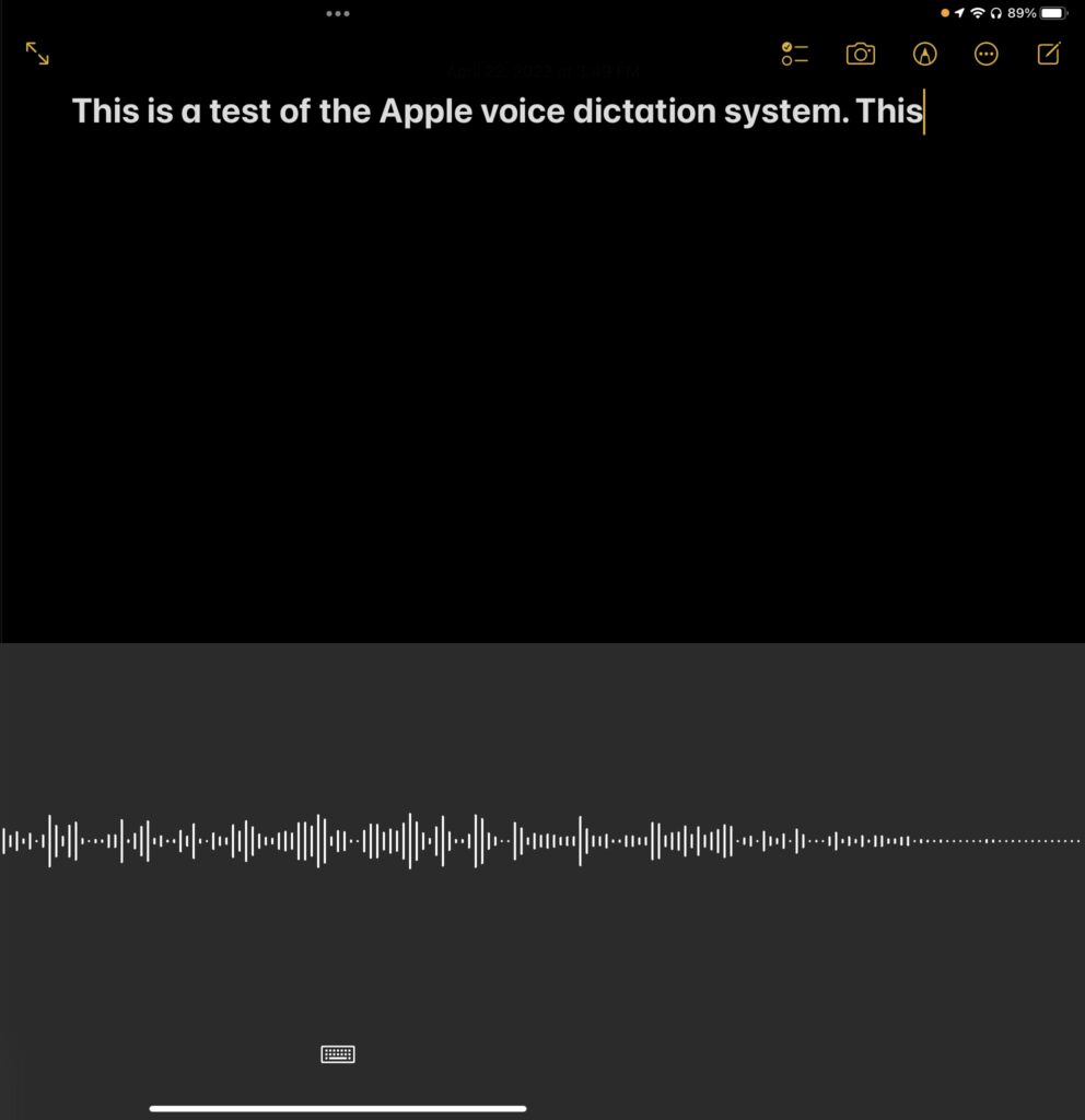 Using voice dictation in Apple Note for iPad
